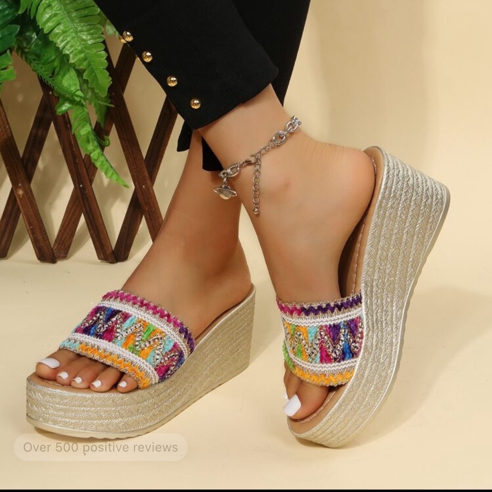 Shein Colorblock Wedge Slide Sandals